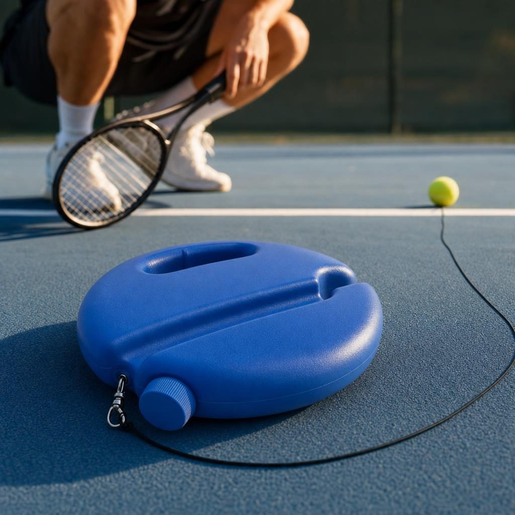 Close-up of the swivel clip and elastic cord on the blue base